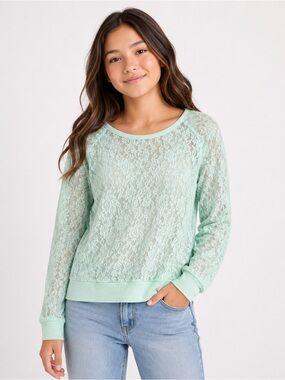 NWT VICTORIA’S SECRET PINK All Lace Long Sleeve Top Shirt Women’s SMALL S Mint